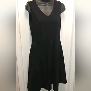 CAbi sleeveless black ponte knit dress